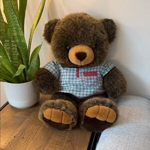 Brown Teddy Bear with Plaid Shirt